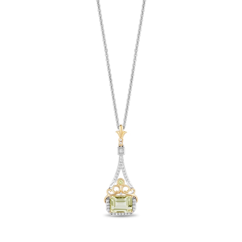 Main Image 1 of Enchanted Disney Tiana Emerald-Cut Green Quartz and Peridot with Diamond Pendant in Sterling Silver and 10K Gold - 19”