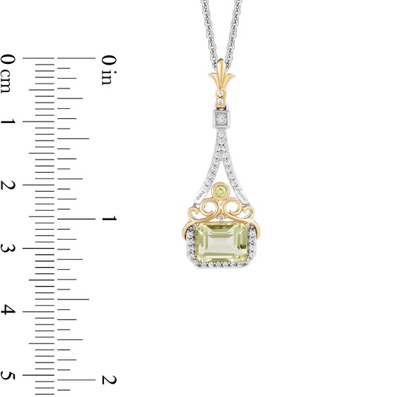 Enchanted Disney Tiana Emerald-Cut Green Quartz and Peridot with Diamond Pendant in Sterling Silver and 10K Gold - 19â
