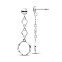 Triple Drop Circle Dangle Earrings in Hollow Sterling Silver