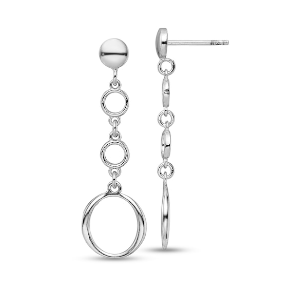 Triple Drop Circle Dangle Earrings in Hollow Sterling Silver