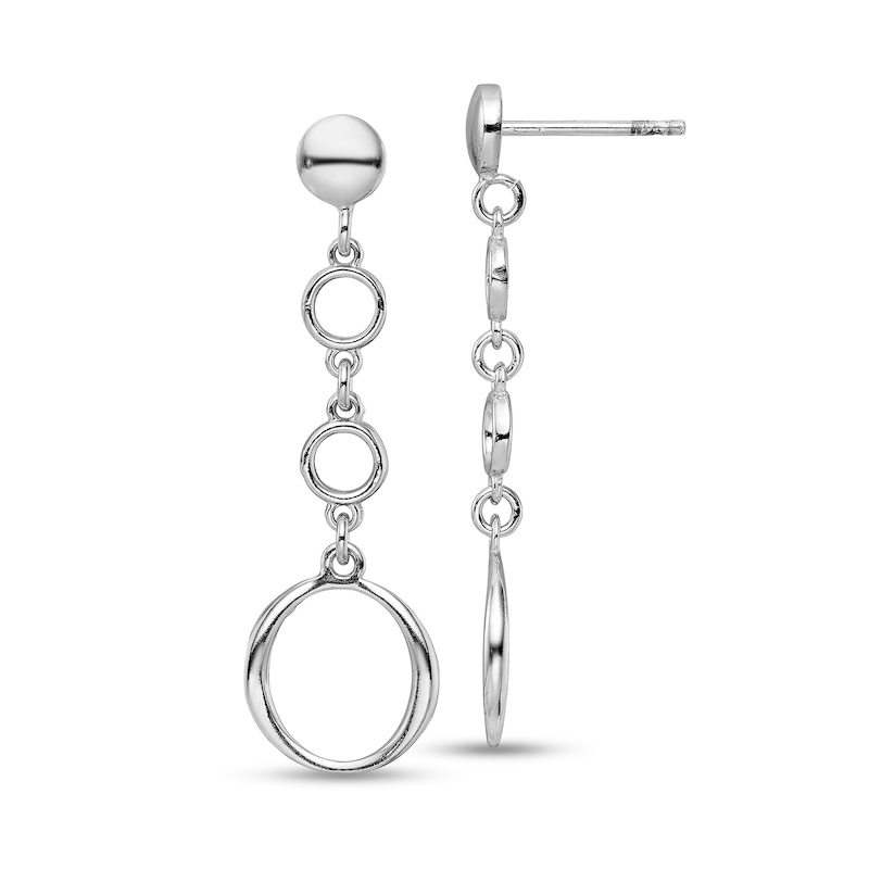 Main Image 1 of Triple Drop Circle Dangle Earrings in Hollow Sterling Silver