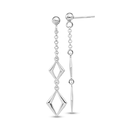 Diamond-Shaped Dangle Drop Earrings in Hollow Sterling Silver