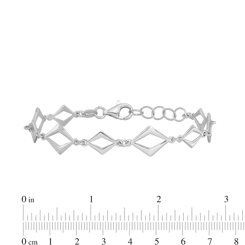 Main Image 3 of Diamond-Shaped Link Bracelet in Hollow Sterling Silver - 6.5”