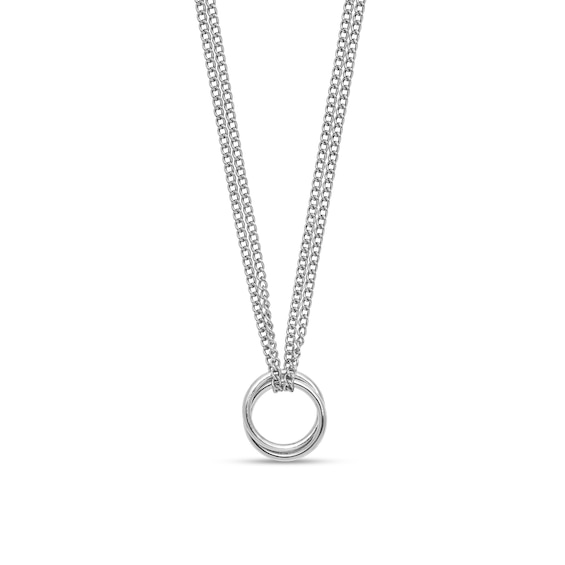 Double Circle Multi-Strand Curb Chain Necklace in Sterling Silver