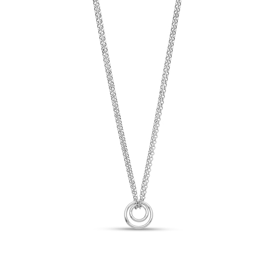 Double Circle Drop Double Strand Cable Chain Necklace in Sterling Silver - 17"