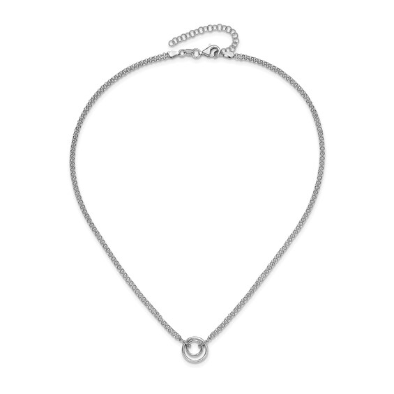 Double Circle Drop Double Strand Cable Chain Necklace in Sterling Silver - 17"