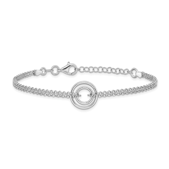 Double Circle Drop Double Strand Cable Chain Bracelet in Sterling Silver - 8.5â