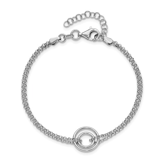 Double Circle Drop Double Strand Cable Chain Bracelet in Sterling Silver - 8.5â