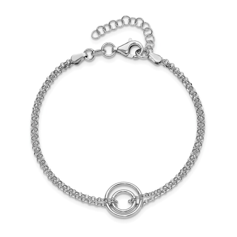 Main Image 2 of Double Circle Drop Double Strand Cable Chain Bracelet in Sterling Silver - 8.5”