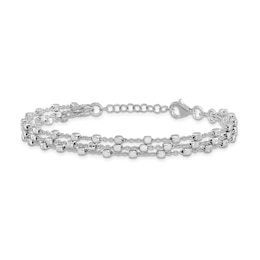Beaded Triple Strand Chain Bracelet in Solid Sterling Silver - 8”