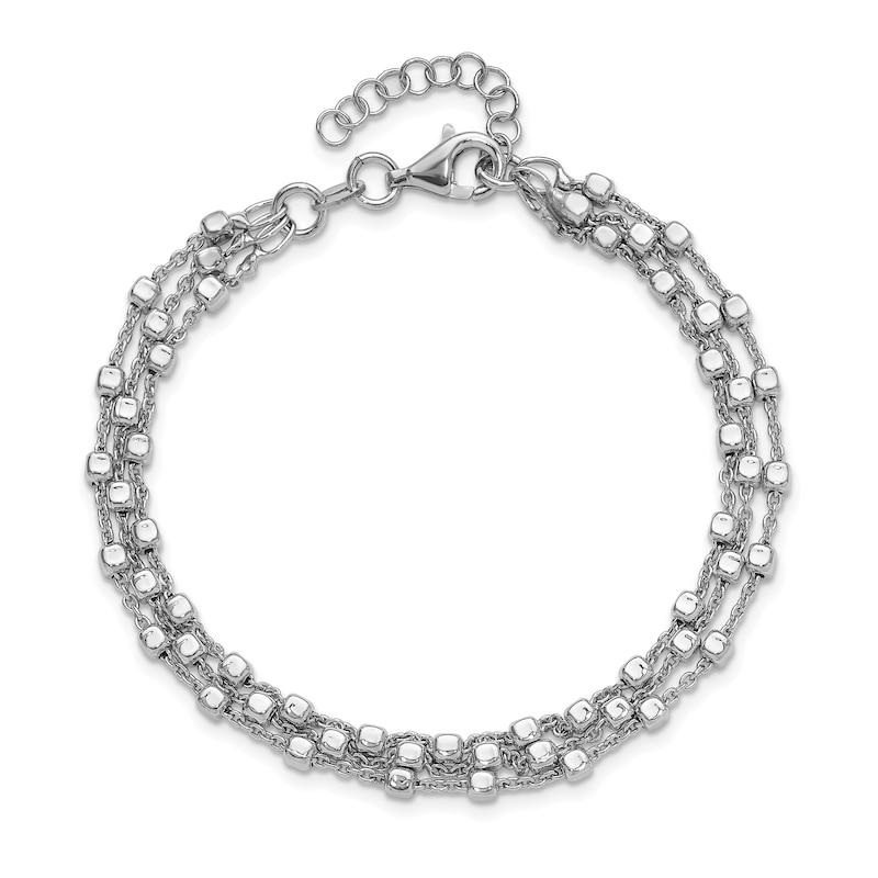 Main Image 2 of Beaded Triple Strand Chain Bracelet in Solid Sterling Silver - 8”