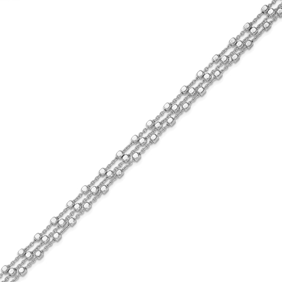 Beaded Triple Strand Chain Bracelet in Solid Sterling Silver - 8â