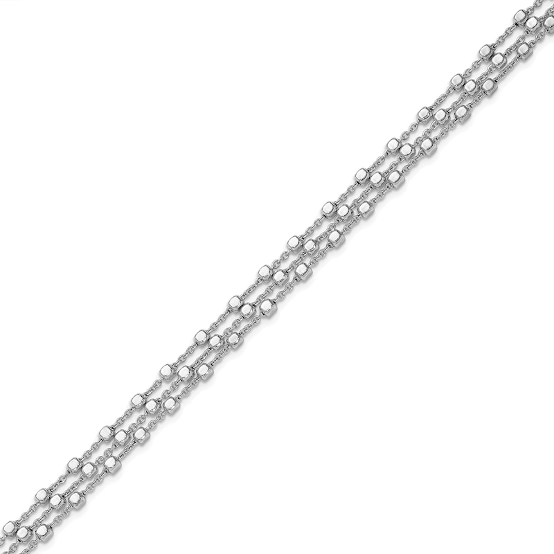 Main Image 3 of Beaded Triple Strand Chain Bracelet in Solid Sterling Silver - 8”