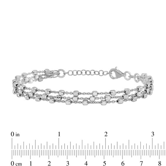 Beaded Triple Strand Chain Bracelet in Solid Sterling Silver - 8â