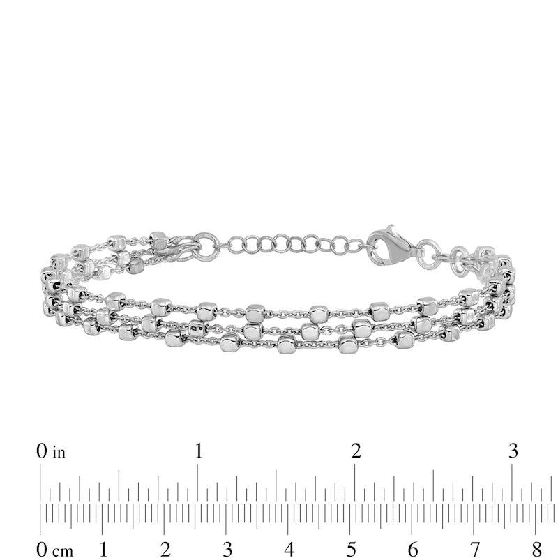 Main Image 4 of Beaded Triple Strand Chain Bracelet in Solid Sterling Silver - 8”