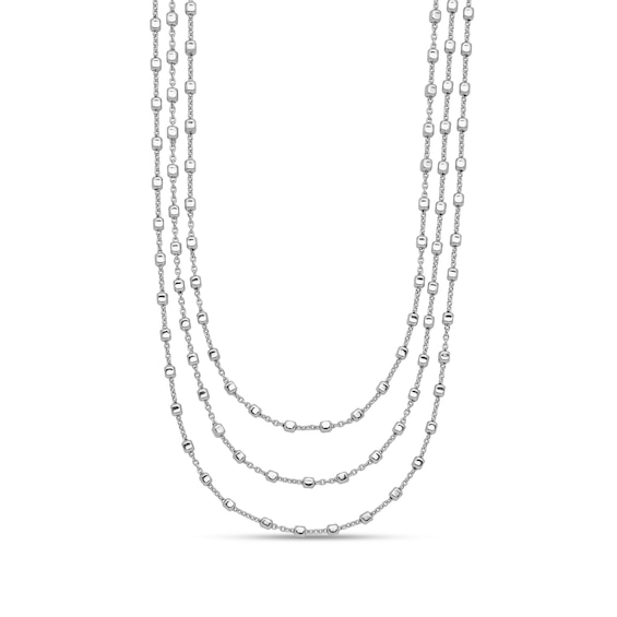 Beaded Triple Strand Chain Necklace in Solid Sterling Silver - 18"