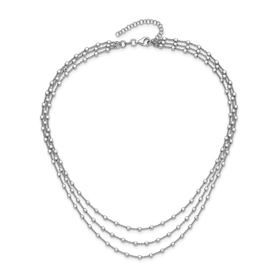 Beaded Triple Strand Chain Necklace in Solid Sterling Silver - 18"