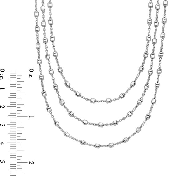 Beaded Triple Strand Chain Necklace in Solid Sterling Silver - 18"
