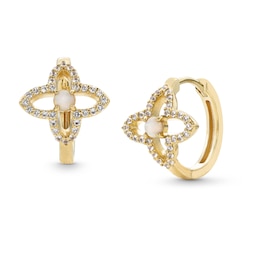 Lab-Created Opal and White Lab-Created Sapphire Star Hoop Earrings in Sterling Silver with 18K Gold Plate