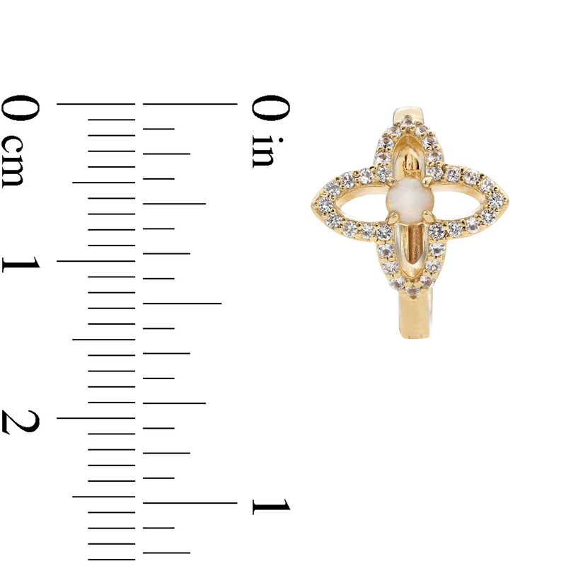 Main Image 3 of Lab-Created Opal and White Lab-Created Sapphire Star Hoop Earrings in Sterling Silver with 18K Gold Plate