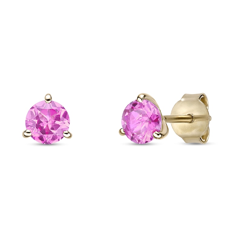 Main Image 1 of 5.0mm Pink Lab-Created Sapphire Solitaire Martini Stud Earrings in 10K Gold