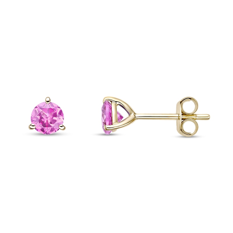 Main Image 2 of 5.0mm Pink Lab-Created Sapphire Solitaire Martini Stud Earrings in 10K Gold