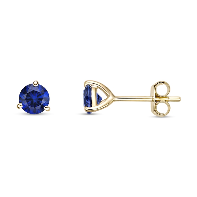 Main Image 2 of 5.0mm Blue Lab-Created Sapphire Solitaire Martini Stud Earrings in 10K Gold