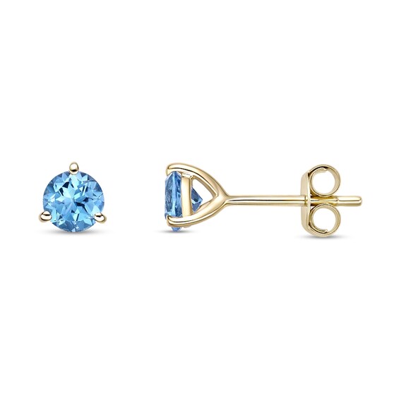 5.0mm Swiss Blue Topaz Solitaire Martini Stud Earrings in 10K Gold