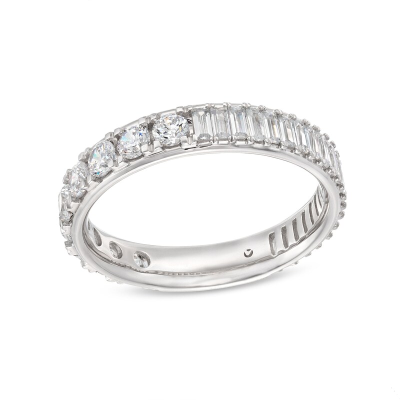 Main Image 1 of 1-1/4 CT. T.W. Baguette and Round Diamond Half-and-Half Eternity Band in 14K White Gold