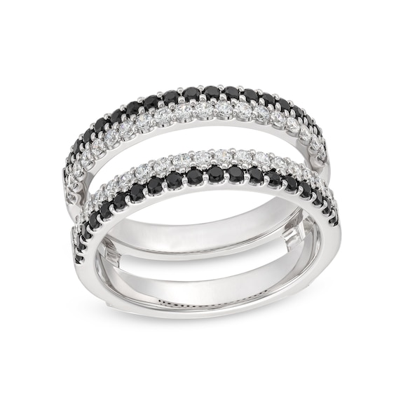 1 CT. T.w. Black and White Diamond Double Row Solitaire Enhancer in 14K White Gold