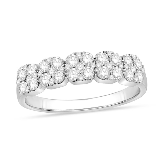 3/4 CT. T.w. Cushion-Shaped Multi-Diamond Five Stone Anniversary Band in 14K White Gold