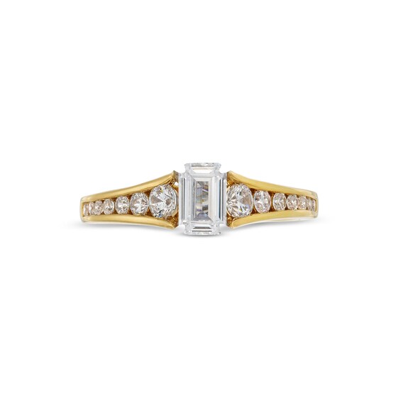 1 CT. T.w. Emerald-Cut and Round Diamond Channel Shank Engagement Ring in 14K Gold