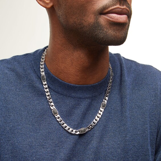 Vera Wang Men 1-1/4 CT. T.w. Black Diamond Station Curb Chain Necklace in Sterling Silver - 22â