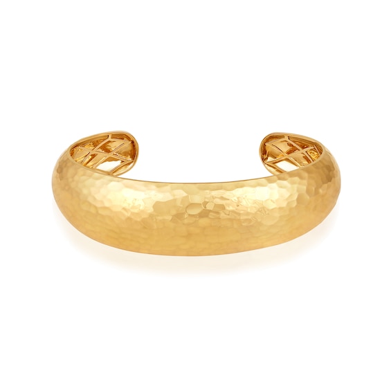 Textured Open Cuff Bangle in Sterling Silver with 14K Gold Plate - 7.5"