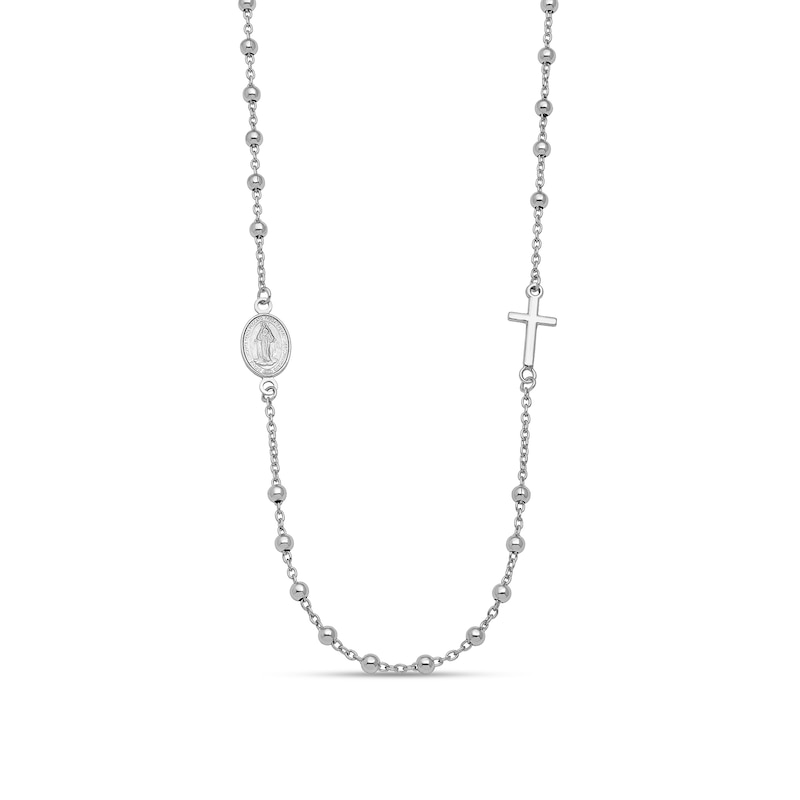 Main Image 1 of Rosary Necklace in Solid Sterling Silver - 24.5”