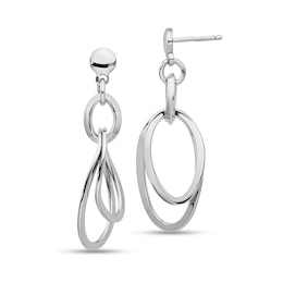 Curved Oval Dangle Earrings in Solid Sterling Silver