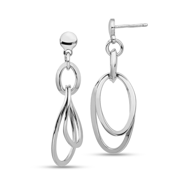 Main Image 1 of Curved Oval Dangle Earrings in Solid Sterling Silver