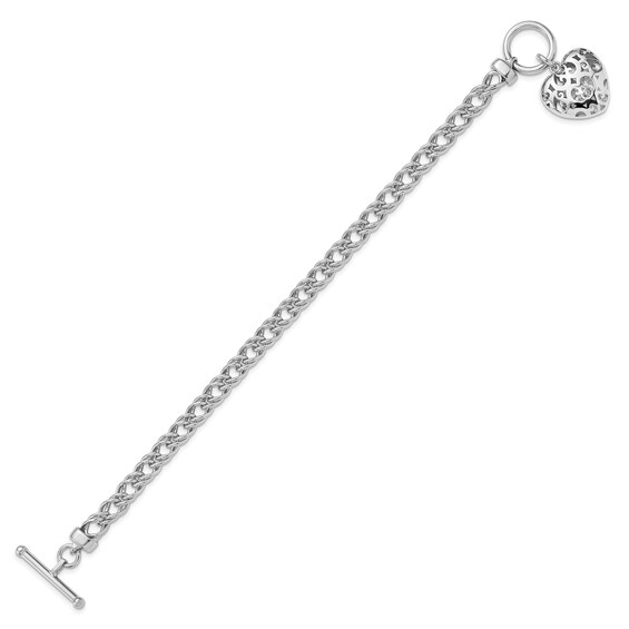 Filigree Heart Charm and Double-Link Curb Chain Toggle Bracelet in Hollow Sterling Silver - 7.5â