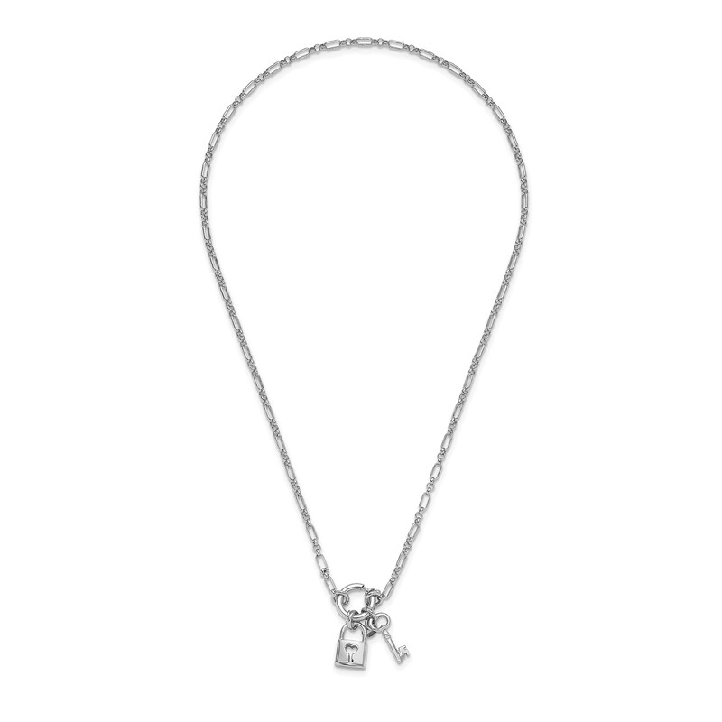 Main Image 2 of Heart Lock and Key Charms Fancy Link Chain Toggle Necklace in Solid Sterling Silver - 17.75”