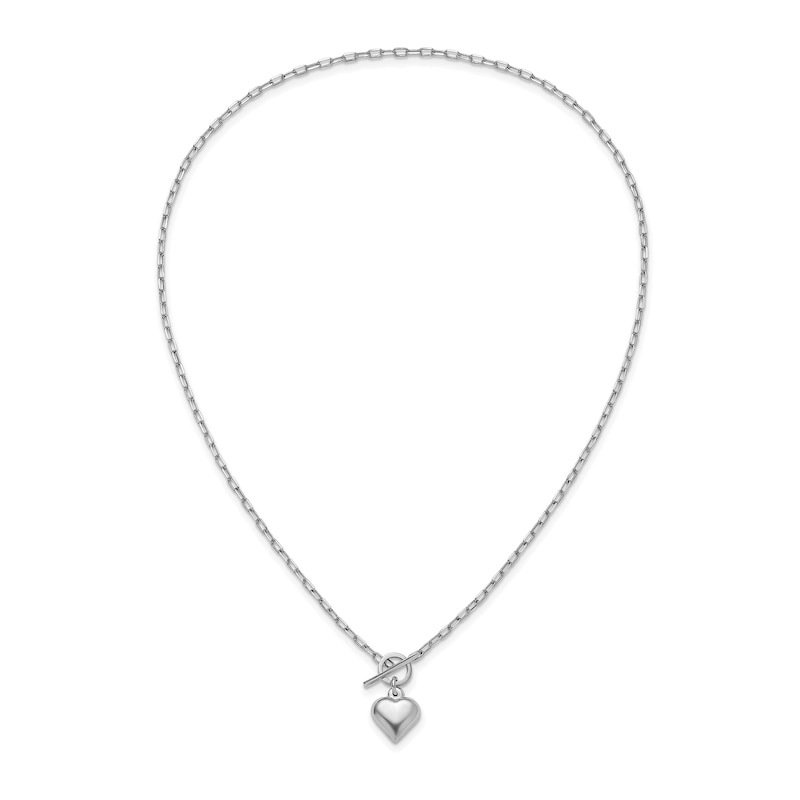Main Image 2 of Lightweight Puffed Heart Charm and Paper Clip Chain Toggle Necklace in Sterling Silver - 16”