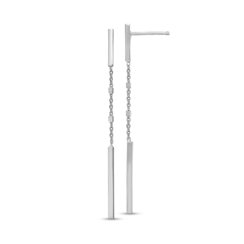 Main Image 1 of Bar and Chain Dangle Drop Earrings in Hollow Sterling Silver