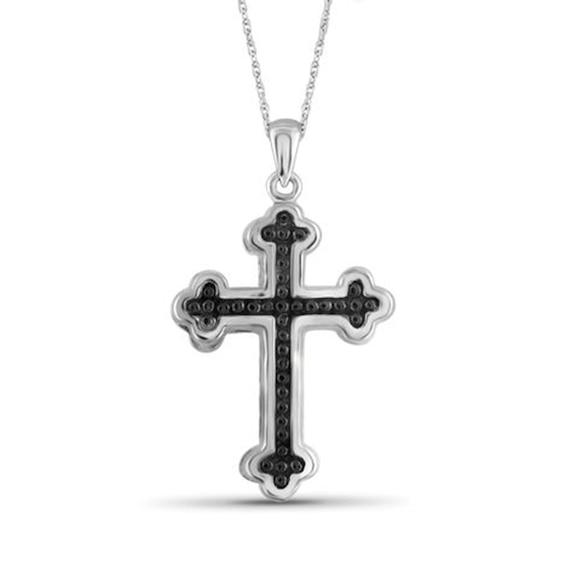 1/4 CT. T.w. Black Diamond Gothic-Style Cross Pendant in Stainless Steel and Black Rhodium Plate - 24"