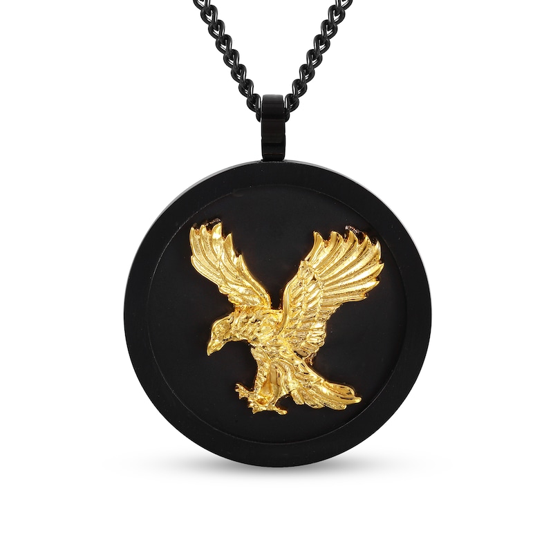 Main Image 1 of Eagle Medallion Pendant in Stainless Steel with Black and Yellow Ion Plate - 24"