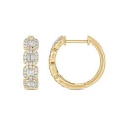 1/2 CT. T.W. Cushion-Shaped Multi-Diamond Four Stone Huggie Hoop Earrings in 10K Gold