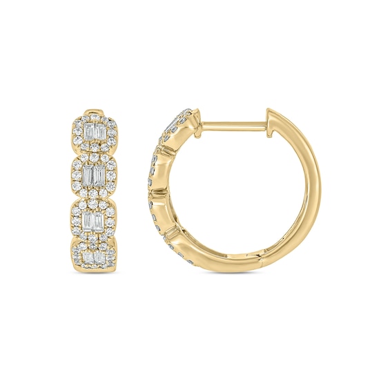 1/2 CT. T.w. Cushion-Shaped Multi-Diamond Four Stone Huggie Hoop Earrings in 10K Gold