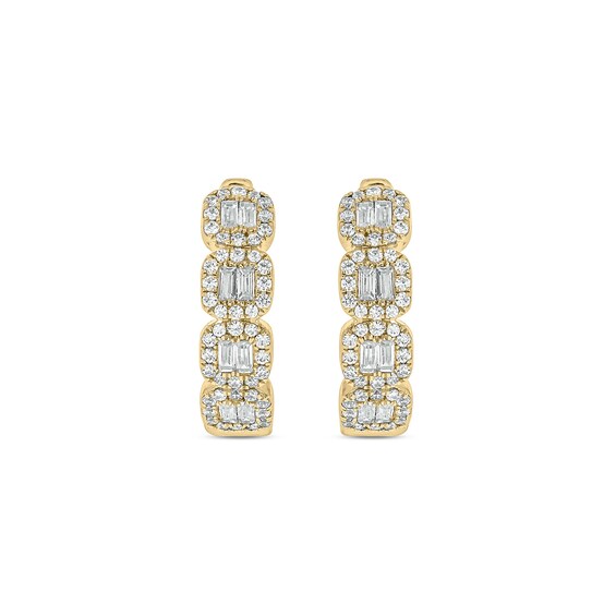 1/2 CT. T.w. Cushion-Shaped Multi-Diamond Four Stone Huggie Hoop Earrings in 10K Gold