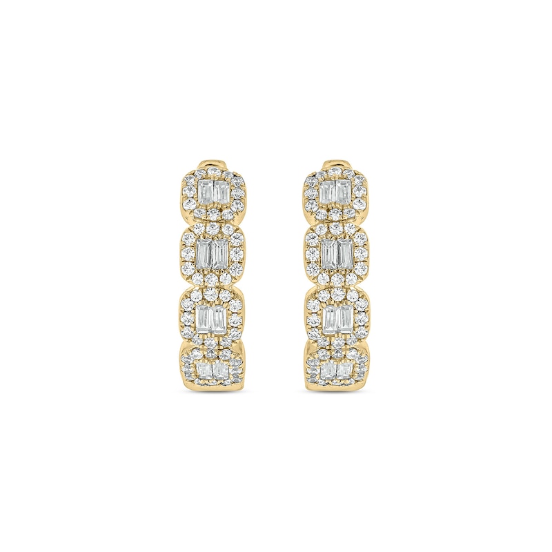Main Image 2 of 1/2 CT. T.W. Cushion-Shaped Multi-Diamond Four Stone Huggie Hoop Earrings in 10K Gold