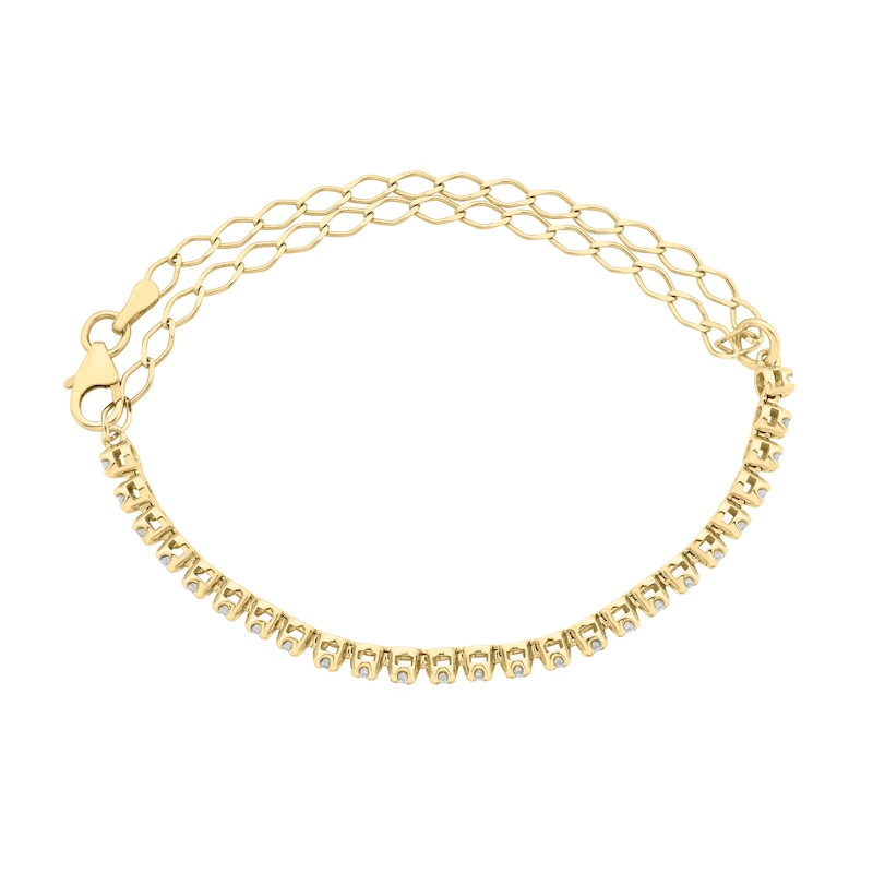 Main Image 3 of 1 CT. T.W. Diamond Double Curb Chain Bracelet in 10K Gold - 9"
