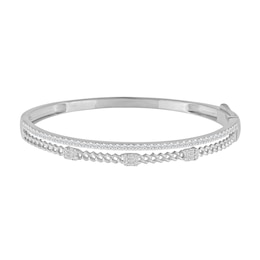 1 CT. T.W. Emerald-Shaped Multi-Diamond Station Double Row Bangle in 10K White Gold