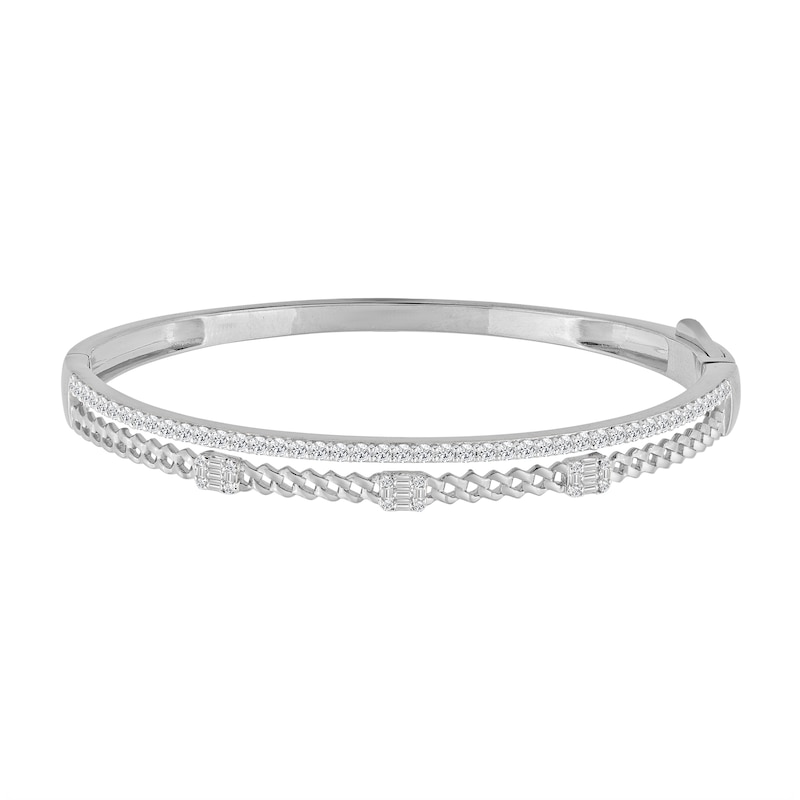Main Image 1 of 1 CT. T.W. Emerald-Shaped Multi-Diamond Station Double Row Bangle in 10K White Gold